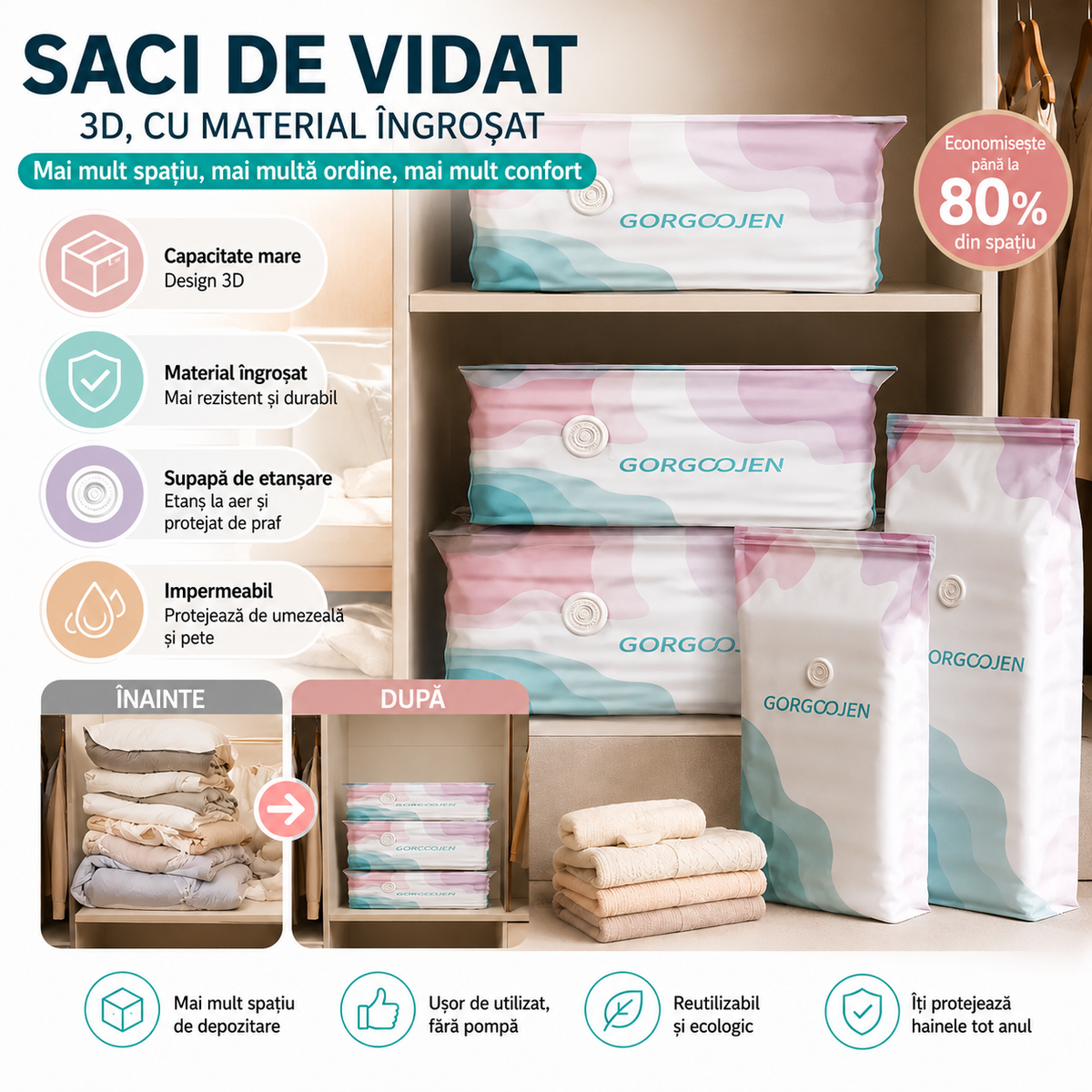 🧳 💨 Sac vidat mare compresibil: nu necesită pompă de aer, soluția ideală pentru a economisi spațiu în valiză și acasă ✈️