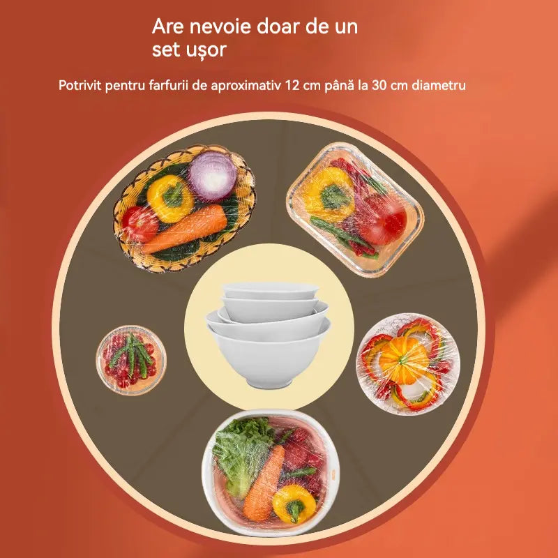 🔥【100 buc】Capace Elastice de Unică Folosință pentru Păstrarea Prospețimii (Grad Alimentar), Protecție Rapidă și Simplă a Alimentelor