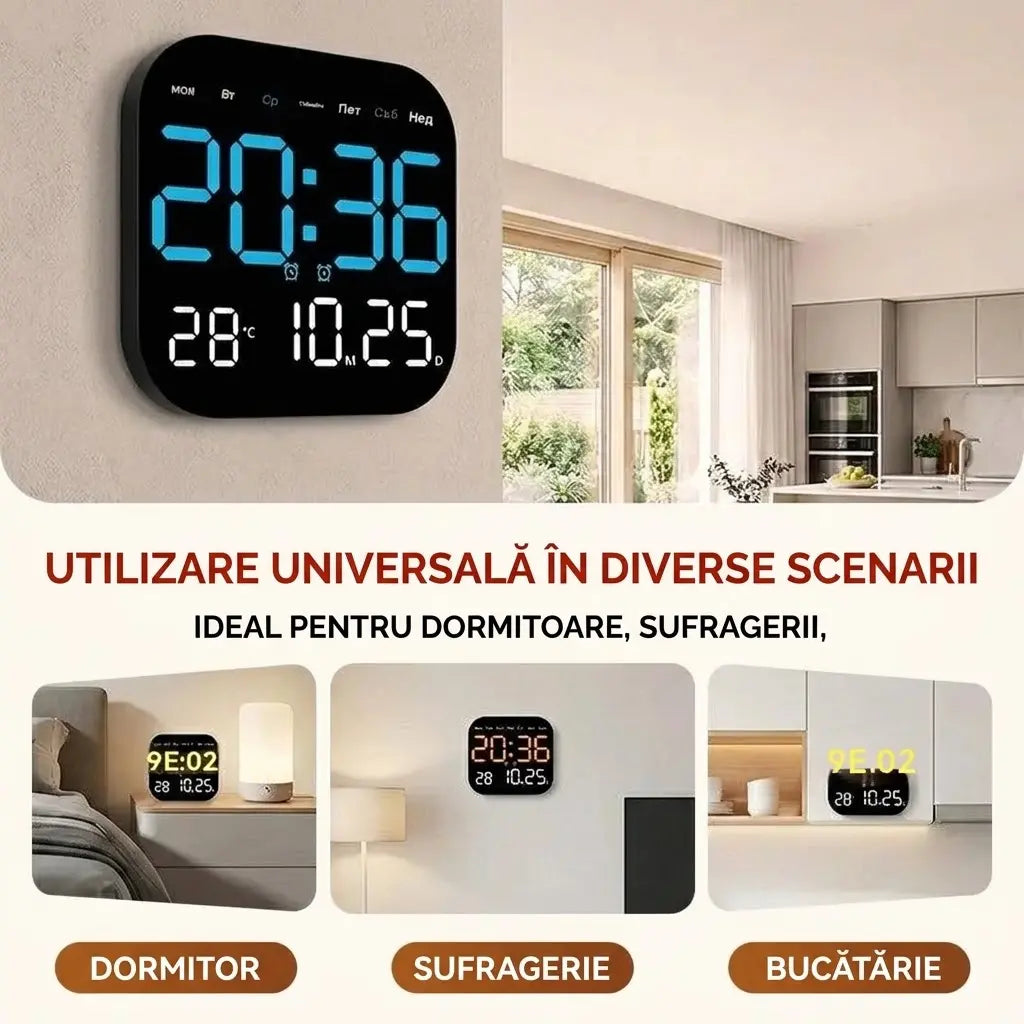 🕰️🛏️Ceas digital pentru casă și birou – alarmă, luminozitate reglabilă, funcționare silențioasă 🌙