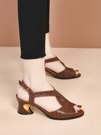 👠【35～40】Noi sandale retro cu gura de pește, respirabile, goale, cu toc gros