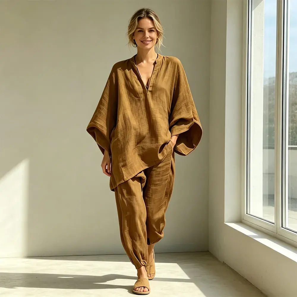 【S-3XL】👗 Set cu decolteu lejer și linie largă, mâneci tip liliac, design casual, croială lejeră, ideal pentru purtare zilnică - confortabil și versatil ✨🌸