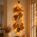 Decorațiune Suspendată Rustică cu Dovleci și Lumini LED – Ornament de Toamnă pentru Ușă, Perete sau Grădină 🎃🍂