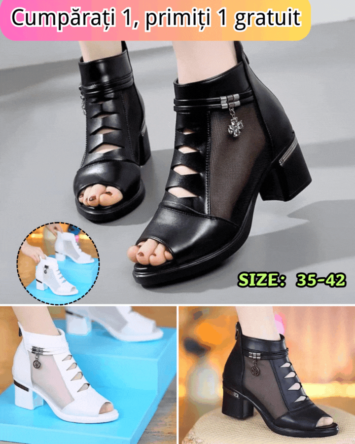 🤩👠【35～41】2026 Sandale noi, elegante și confortabile, din plasă, gură de pește, cu toc gros