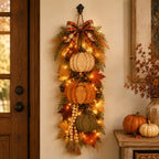 Decorațiune Suspendată Rustică cu Dovleci și Lumini LED – Ornament de Toamnă pentru Ușă, Perete sau Grădină 🎃🍂