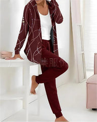 【🏆️Cel mai bine vândut produs】🔥Stil nou, set casual din două piese cu imprimeu de toamnă și iarnă, mâneci lungi + pantaloni lungi
