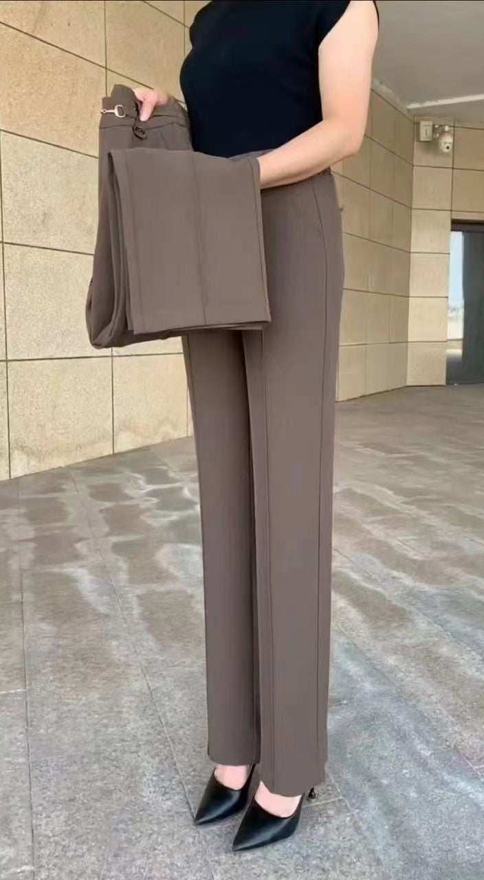 💟【49% OFF】【M-4XL】🔥🔥Pantaloni drepți noi de înaltă calitate, pantaloni casual de îmbrăcăminte exterioară de vară, pantaloni simpli subțiri cu talie înaltă