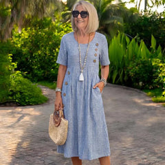 👗🏕️【S-2XL】Rochie midi cu dungi, ușoară și vaporoasă