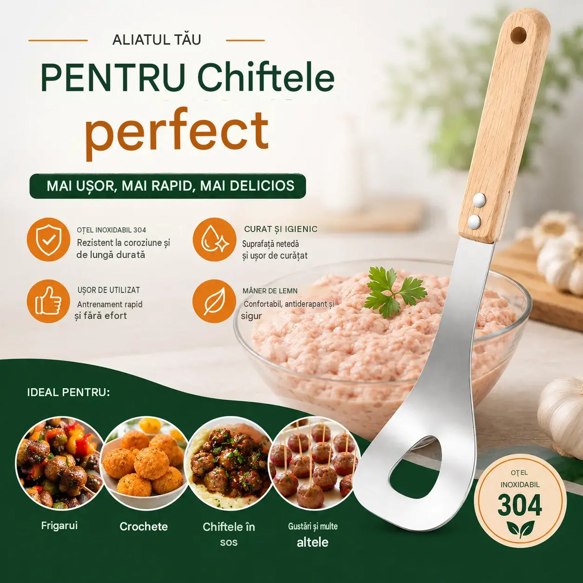 🍖 【Set de 2 piese】 Aparat de făcut chiftele din oțel inoxidabil 304 – ideal pentru prepararea chiftelelor din carne și pește, perfect pentru gătit acasă 🥄
