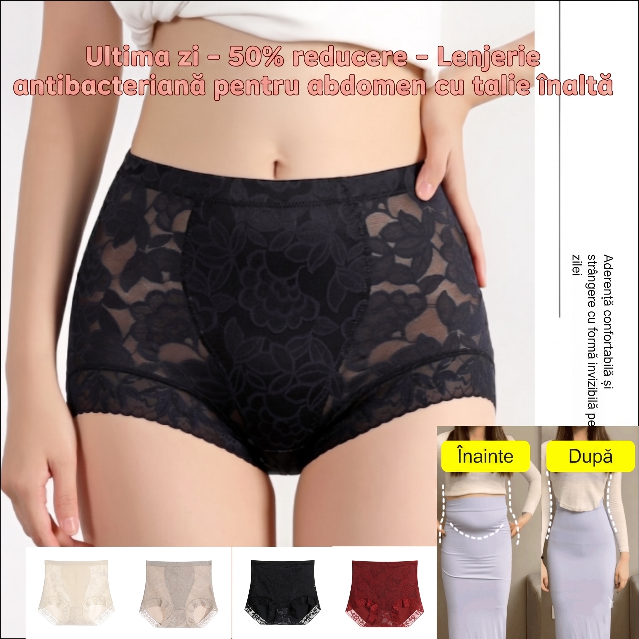 【Cumpără 2, primești 2 gratuit】 — Ultima zi - 50% reducere - Lenjerie intimă antibacteriană cu talie înaltă pentru abdomen