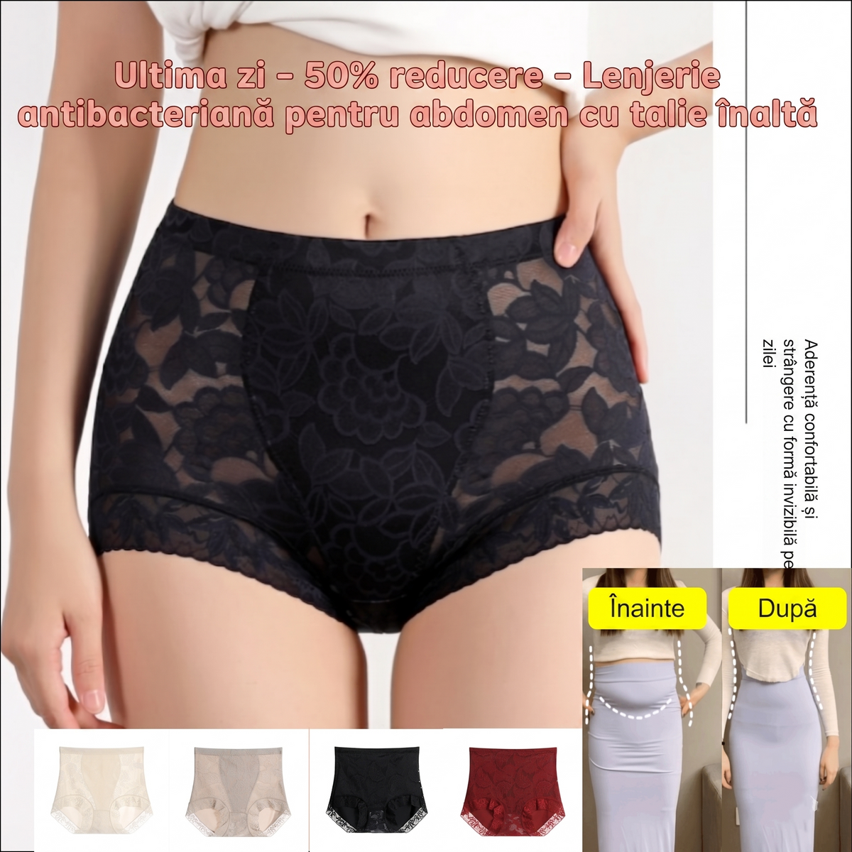 【Cumpără 2, primești 2 gratuit】 — Ultima zi - 50% reducere - Lenjerie intimă antibacteriană cu talie înaltă pentru abdomen