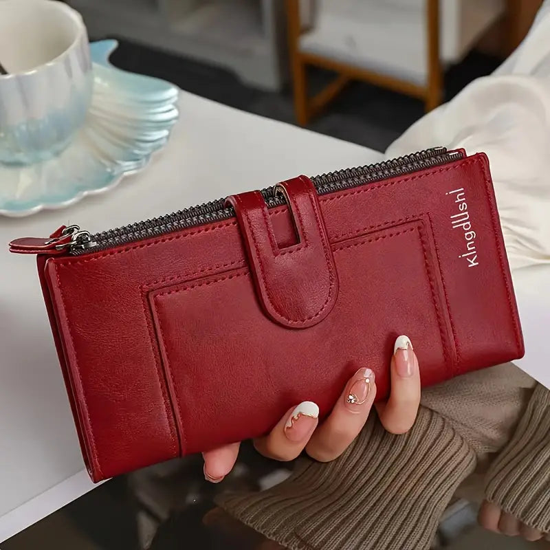 💰👜【Cumpără 1, primești 2 gratuit】Portofel vintage din piele naturală cu fermoar dublu și slot pentru mai multe carduri, pentru femei