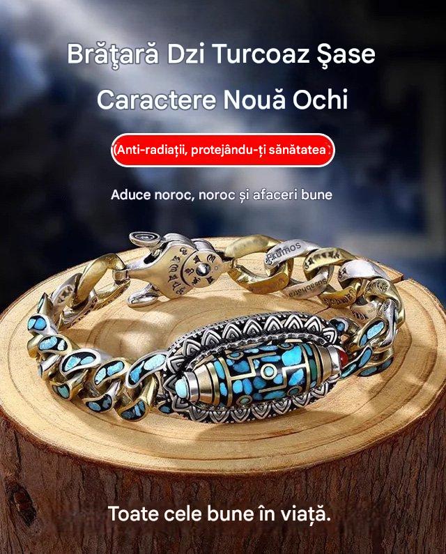 ✨️【Vásárolj 1-et, kapj 1-et ingyen】💝 Retro 925 sterling ezüst karkötő, hatkarakteres türkiz Mantra átviteli gyöngyökkel