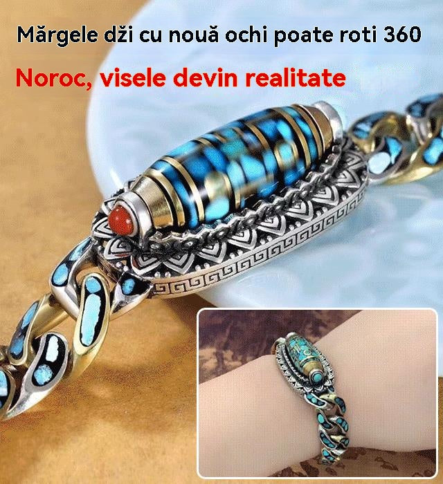 ✨️【Vásárolj 1-et, kapj 1-et ingyen】💝 Retro 925 sterling ezüst karkötő, hatkarakteres türkiz Mantra átviteli gyöngyökkel