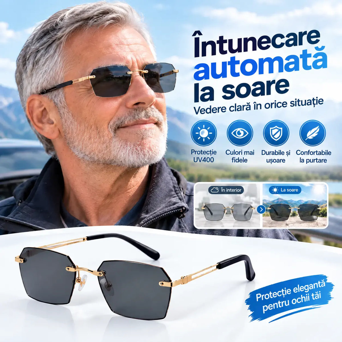 👓 Ochelari inteligenți multifocali, cu efect de mărire, lentile fotocromatice și protecție împotriva luminii albastre.