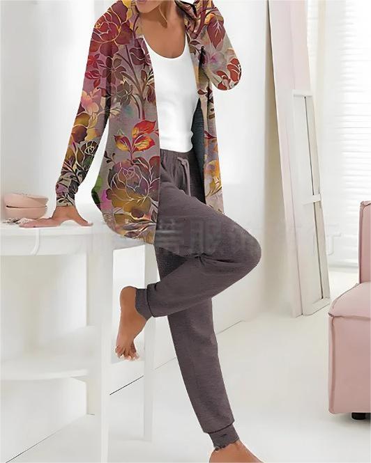 【🏆️Cel mai bine vândut produs】🔥Stil nou, set casual din două piese cu imprimeu de toamnă și iarnă, mâneci lungi + pantaloni lungi