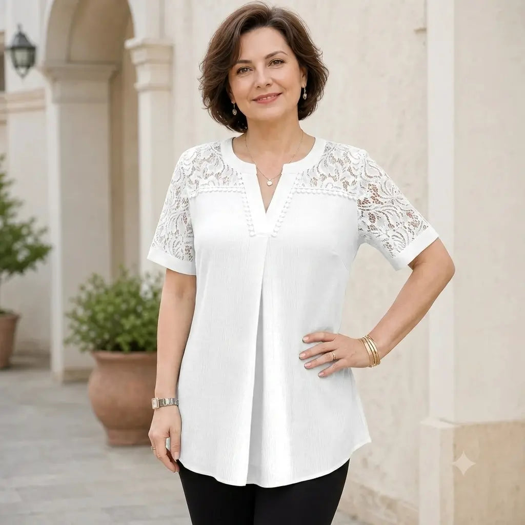 ✨【S-6XL】👚Tricou Elegant din Bumbac cu Detalii din Dantelă