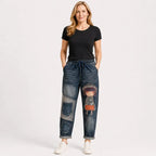 Blugi Dama Retro Lejeri cu Broderie Aplictă & Talie Elastică – Blugi Harem Stil Inedit (Mărimi S-5XL, 2 Culori) 👖✨🍂