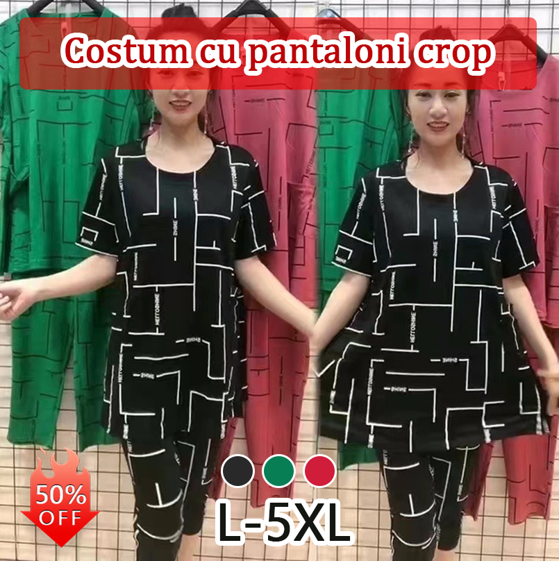 【Top + Pantaloni】🔥🔥Costum de femeie cu mânecă scurtă, stil nou 2026, lejer, pentru femei de vârstă mijlocie și în vârstă