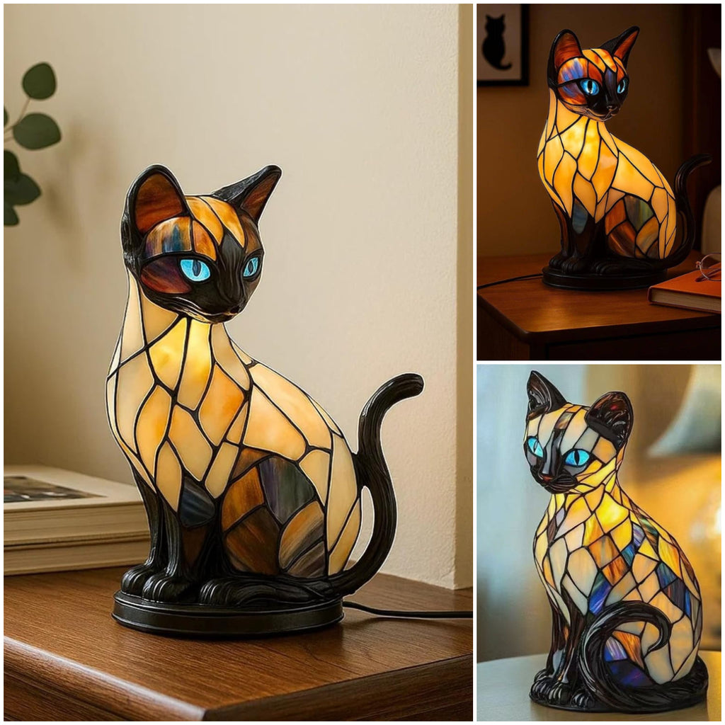 ✨ Lampă de masă în formă de pisică, lampă de veghe retro din rășină colorată, cu motiv felin 🐱💡✨