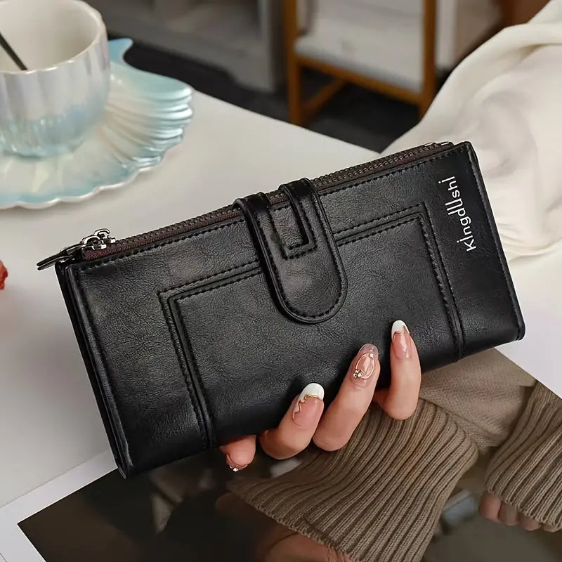 💰👜【Cumpără 1, primești 2 gratuit】Portofel vintage din piele naturală cu fermoar dublu și slot pentru mai multe carduri, pentru femei