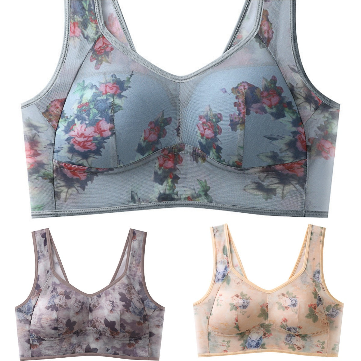 👙【Set de 3】❄️Sutien premium cu efect de susținere – din material tip mătase cu gheață, răcoros și confortabil