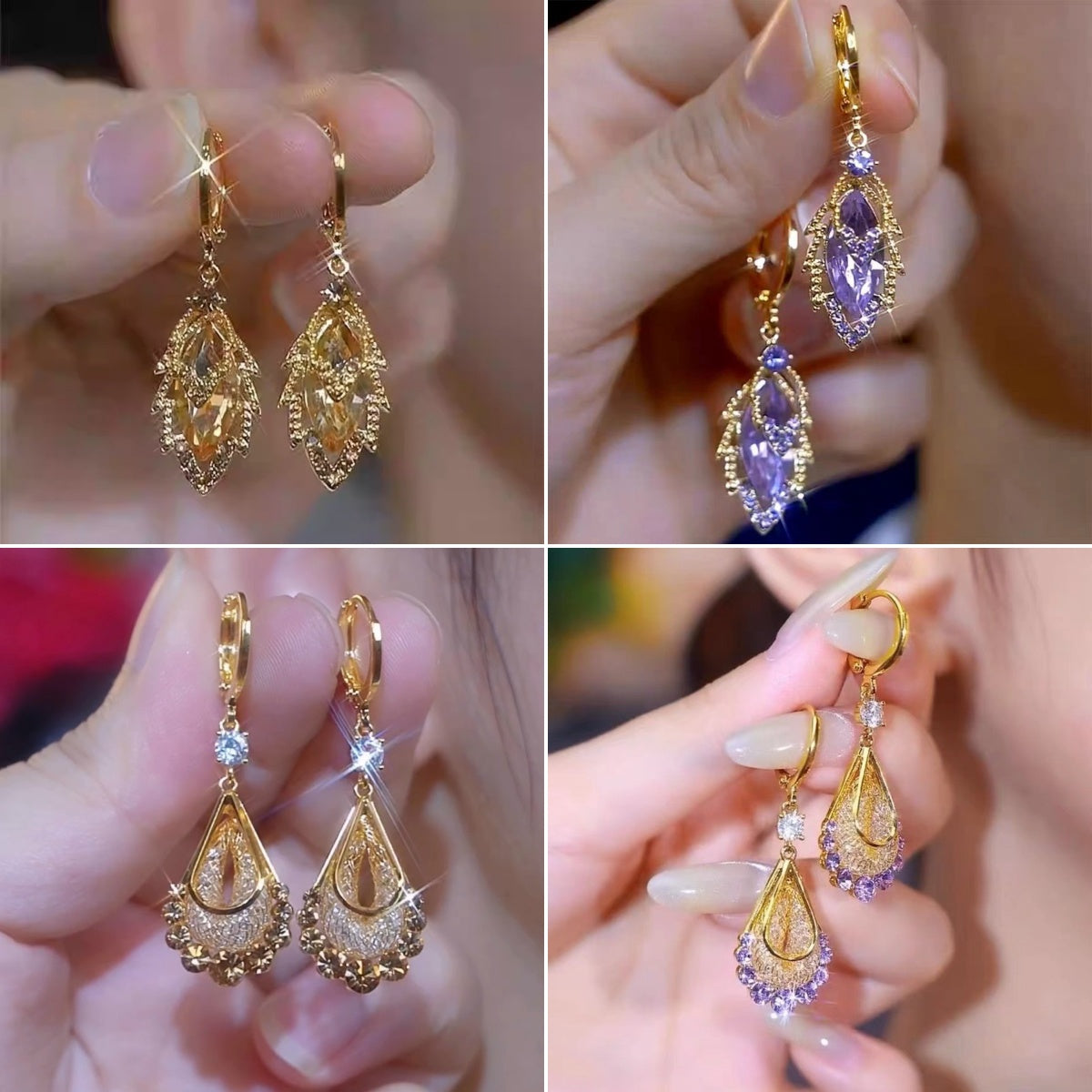 ✨【2 pár】Elegáns arany fülbevaló ragyogó gyémántokkal