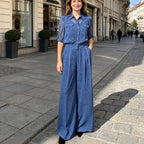 Set Elegant de Damă: Cămașă cu Textură Fină și Pantaloni Evazați, Stil Sophisticat, Croială cu Talie Înaltă