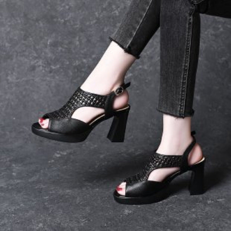 🔥🔥【35-40】👡Sandale de vară noi 2026, cu toc plat, cu vârful deschis, cu talpă groasă și toc plat, cu gura de pește (înălțimea tocului 5/7 cm)