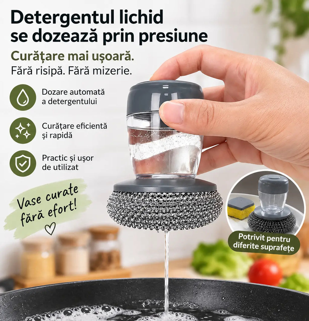 Perie de curățare multifuncțională cu dozator de săpun, 1 cutie cu dozator de săpun, 2 perii cu bile