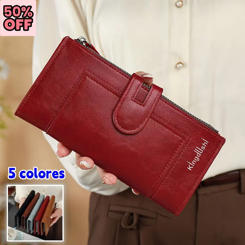💰👜【Cumpără 1, primești 2 gratuit】Portofel vintage din piele naturală cu fermoar dublu și slot pentru mai multe carduri, pentru femei