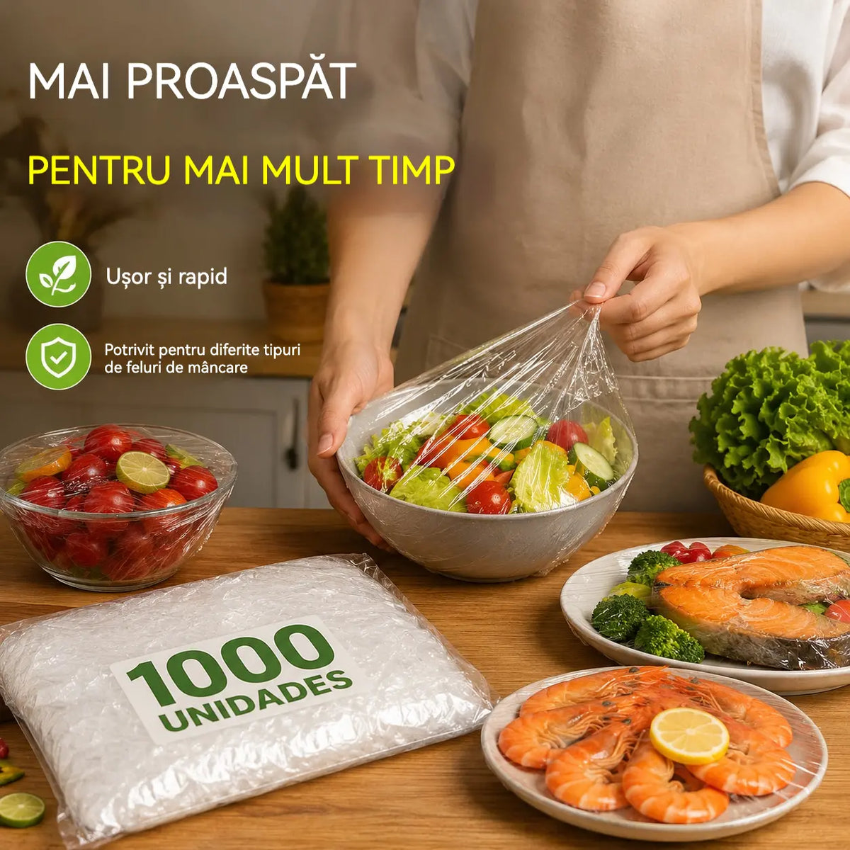 🔥【100 buc】Capace Elastice de Unică Folosință pentru Păstrarea Prospețimii (Grad Alimentar), Protecție Rapidă și Simplă a Alimentelor