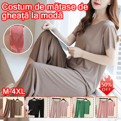 🏆【50% KEDVEZMÉNY】【M-4XL】Új rövid ujjú, kétrészes jégselyem nadrágkosztüm