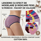 💥【Pachet de 12】 Lenjerie de corp din bumbac cu dungi cu talie înaltă nou stil😍 【65-105 kg】