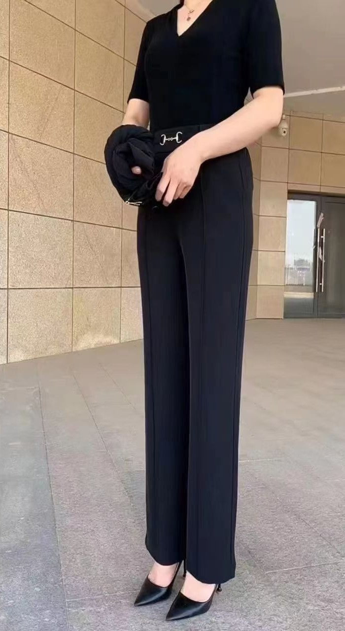 💟【49% OFF】【M-4XL】🔥🔥Pantaloni drepți noi de înaltă calitate, pantaloni casual de îmbrăcăminte exterioară de vară, pantaloni simpli subțiri cu talie înaltă