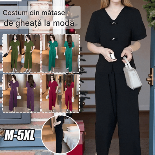 🌸【Top + nadrág bő szárral】Divatos jégselyem öltöny