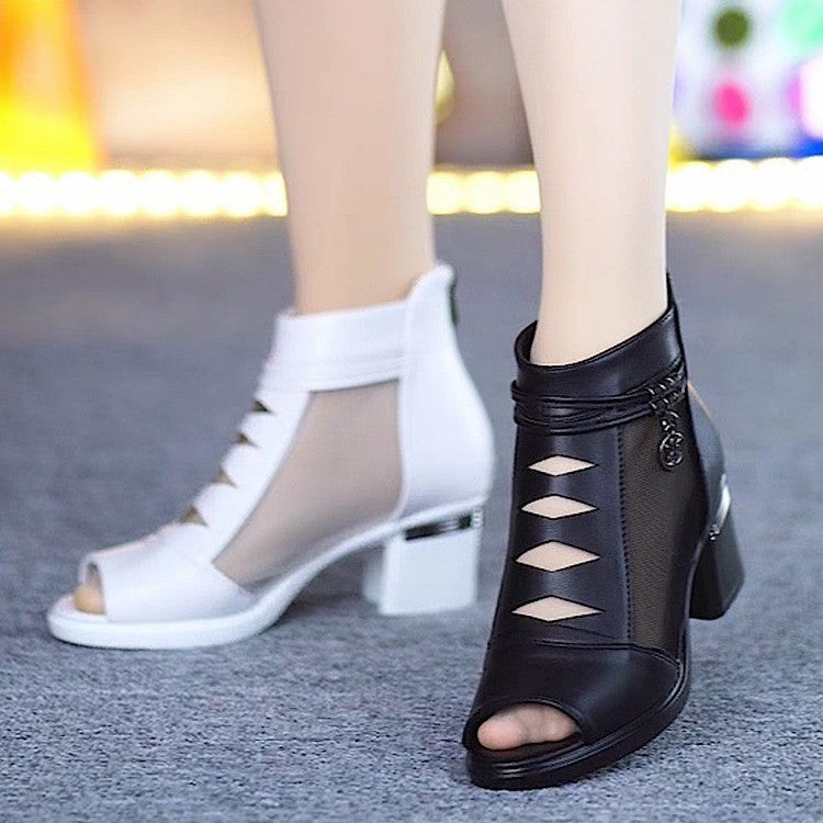 🤩👠【35～41】2026 Sandale noi, elegante și confortabile, din plasă, gură de pește, cu toc gros