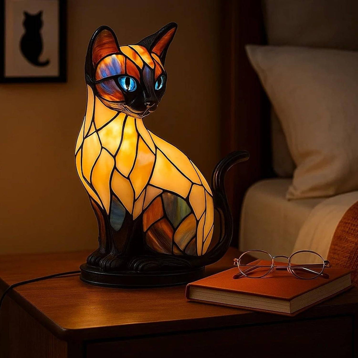 ✨ Lampă de masă în formă de pisică, lampă de veghe retro din rășină colorată, cu motiv felin 🐱💡✨