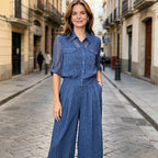 Set Elegant de Damă: Cămașă cu Textură Fină și Pantaloni Evazați, Stil Sophisticat, Croială cu Talie Înaltă