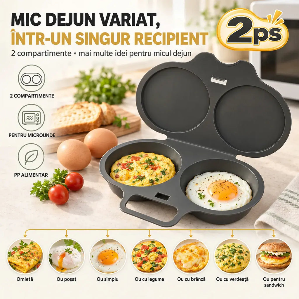 🍳 Formă pentru ouă la abur/prăjite, de calitate alimentară, pentru cuptorul cu microunde [Cumpără una și primești una gratis – primești 2 bucăți] | Un mic dejun sănătos și fără ulei, gata în câteva minute 🥪