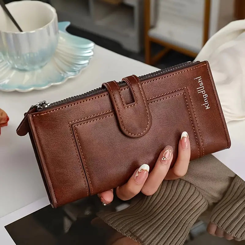 💰👜【Cumpără 1, primești 2 gratuit】Portofel vintage din piele naturală cu fermoar dublu și slot pentru mai multe carduri, pentru femei
