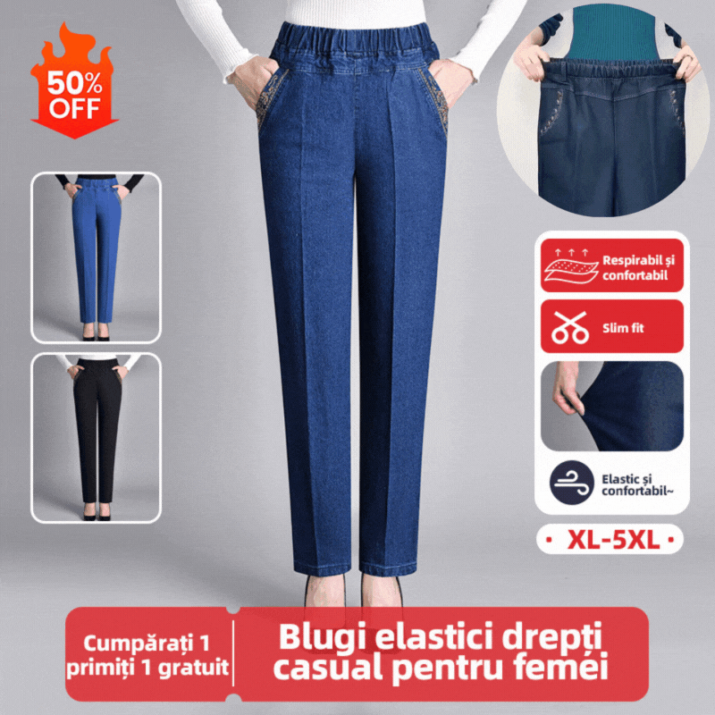 🔥【XL-5XL】Blugi de damă subțiri, casual, drepți, elastici