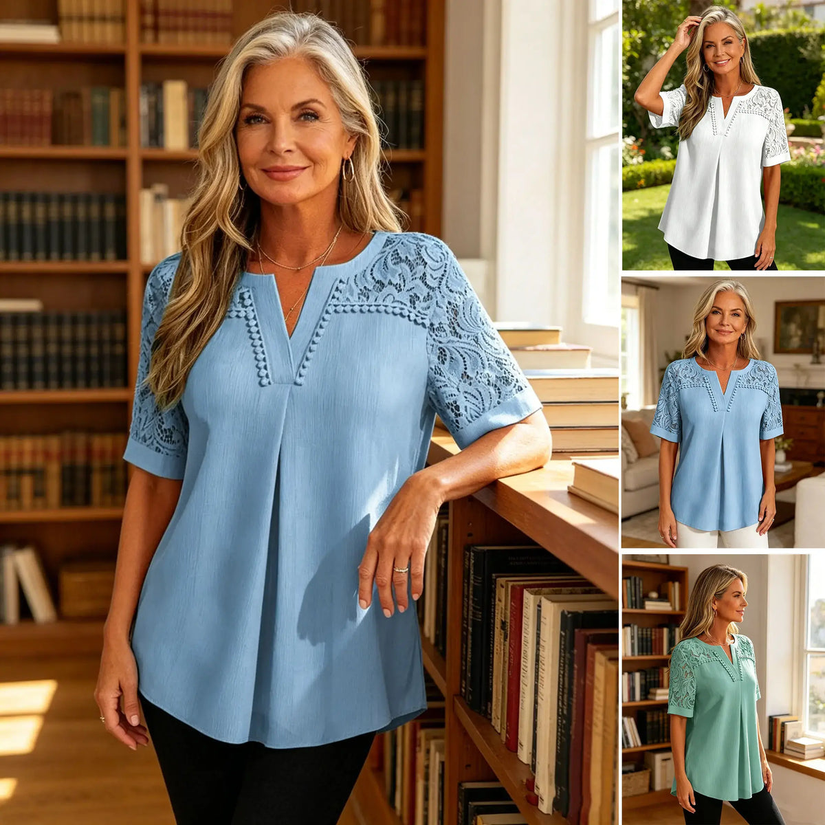 ✨【S-6XL】👚Tricou Elegant din Bumbac cu Detalii din Dantelă