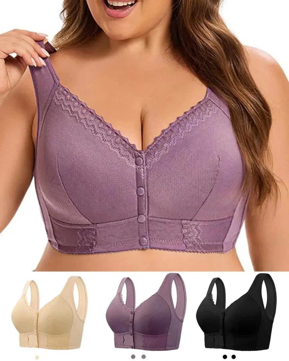 （3buc）💕🎁【45kg-155kg】Sutien supradimensionat, respirabil, din bumbac moale, cu nasturi frontali