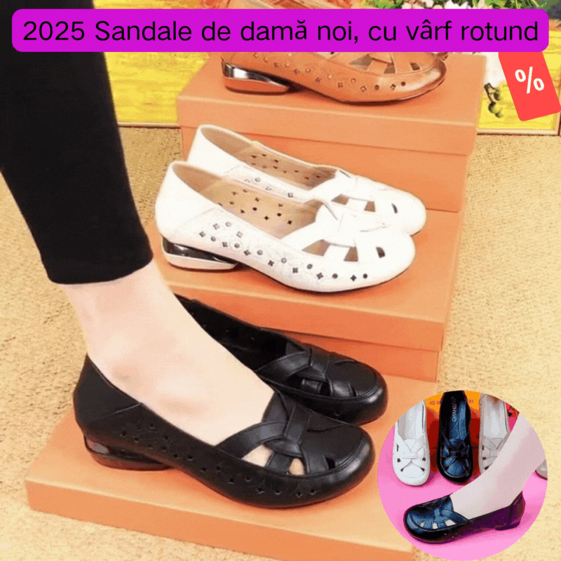 🔥【50% KEDVEZMÉNY】💞【35-40】 2026-os új női kerek orrú, valódi bőr alacsony sarkú szandál