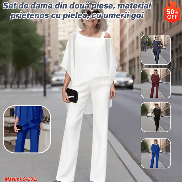 ⏳Al doilea produs la jumătate de preț⏰ Set din două piese pentru femei, prietenos cu pielea, cu umerii goi ✅【Top + pantaloni】【50-120 kg】
