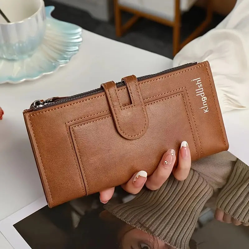 💰👜【Cumpără 1, primești 2 gratuit】Portofel vintage din piele naturală cu fermoar dublu și slot pentru mai multe carduri, pentru femei