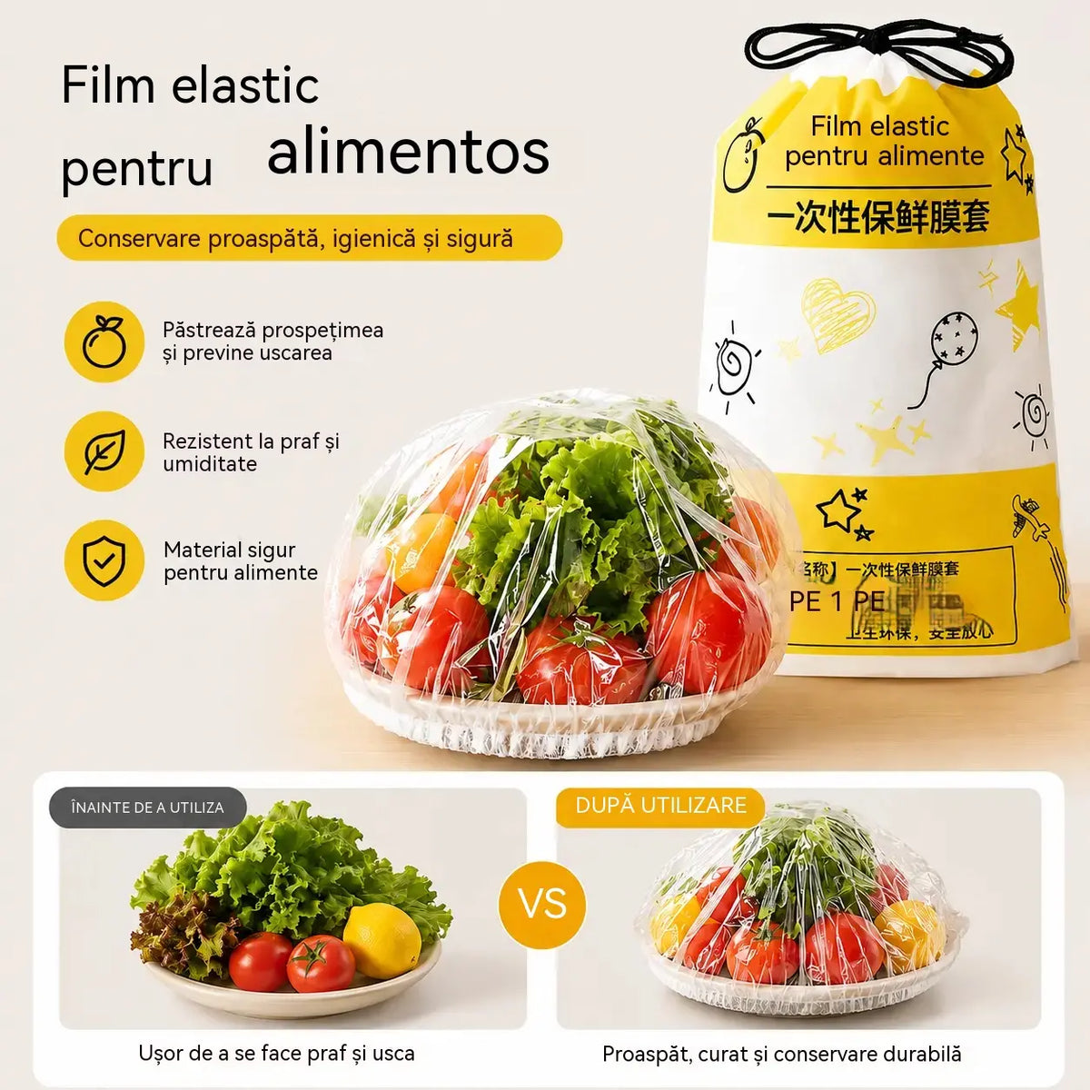 🔥【2 pungi, 200 bucăți】Capac de unică folosință pentru prospețime, de calitate alimentară