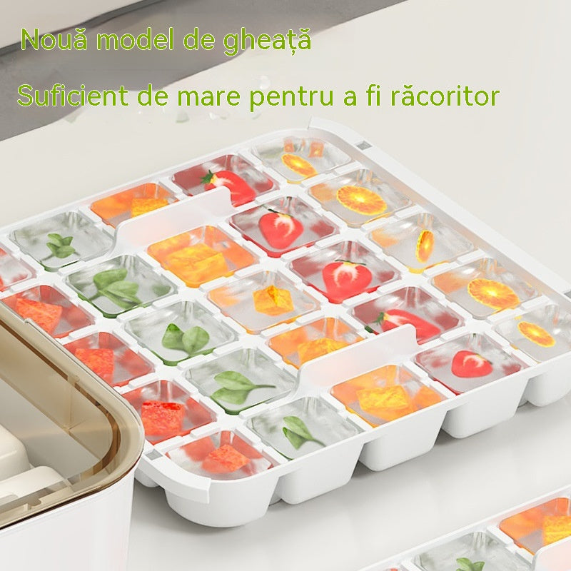 【50 de tăvițe pentru cuburi de gheață】🧊Preparare rapidă a gheții ✨ Aparat de gheață + Cutie de depozitare a gheții + Lingură pentru gheață