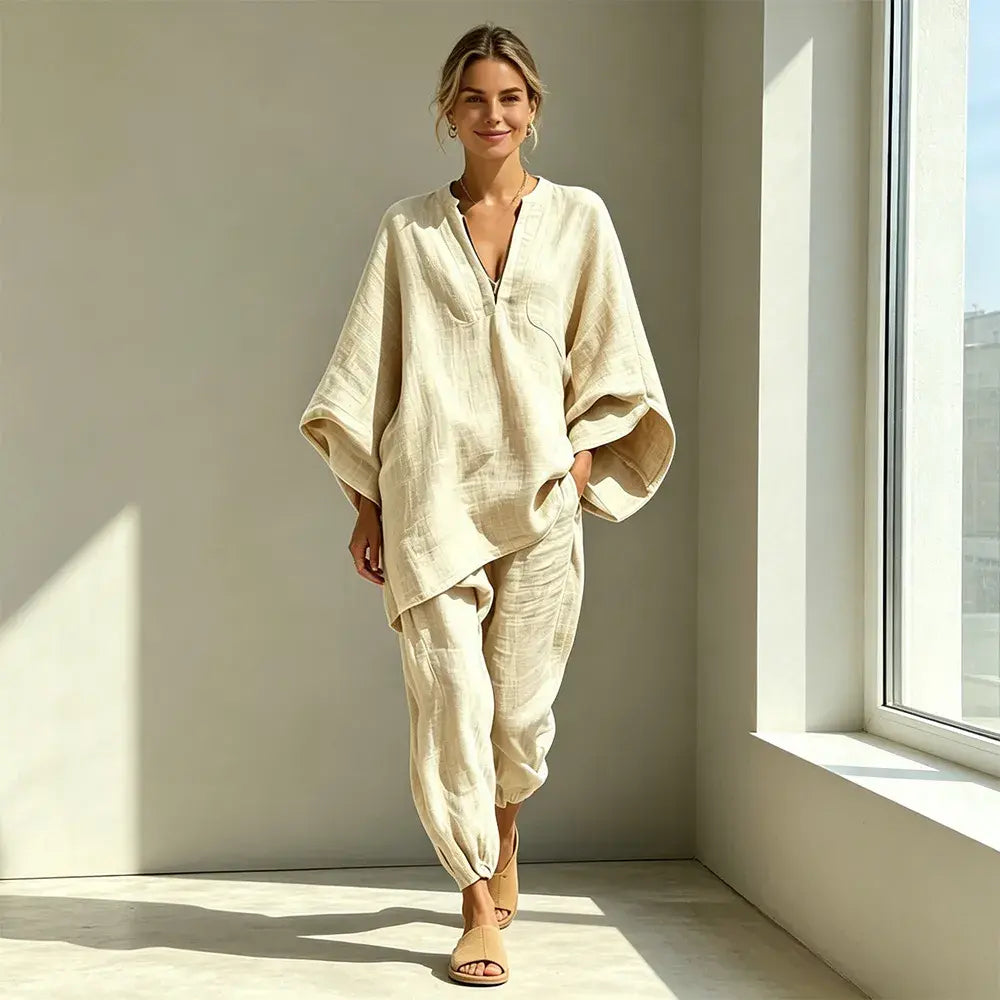 【S-3XL】👗 Set cu decolteu lejer și linie largă, mâneci tip liliac, design casual, croială lejeră, ideal pentru purtare zilnică - confortabil și versatil ✨🌸