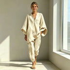【S-3XL】👗 Set cu decolteu lejer și linie largă, mâneci tip liliac, design casual, croială lejeră, ideal pentru purtare zilnică - confortabil și versatil ✨🌸